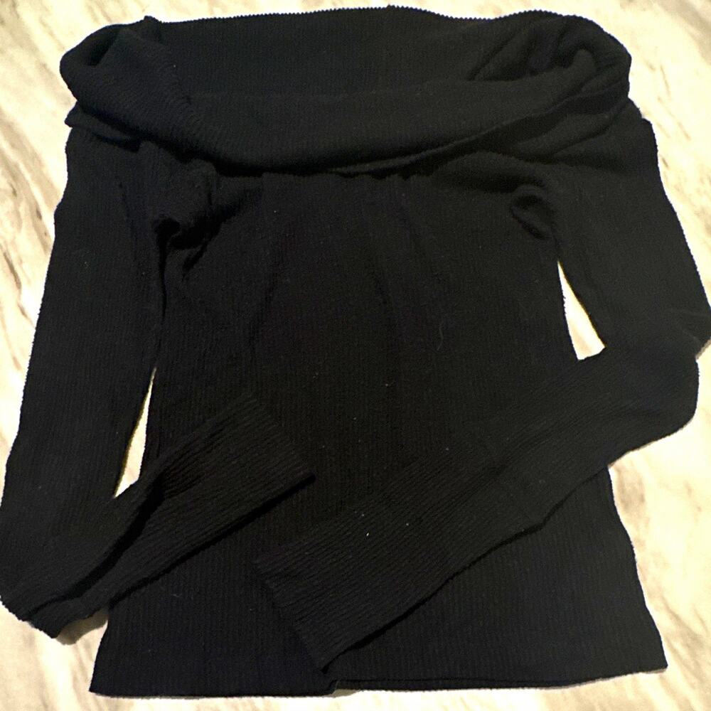 We The Free Women’s Black Knit Cowl Neck Pullover Sweater Long Sleeve L 0157